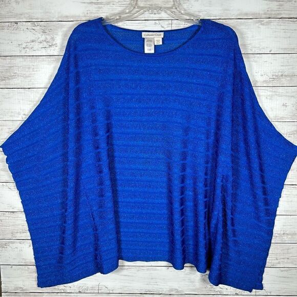 Coldwater Creek Blue Shimmer Metallic Rayon Holiday Party Poncho XS/S NEW - Picture 1 of 6